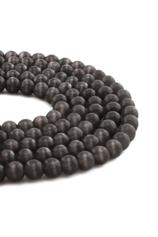 Kedi Gözü Doğal Taş Parlak Siyah Küre Kesim 8mm Dizi [AB+]