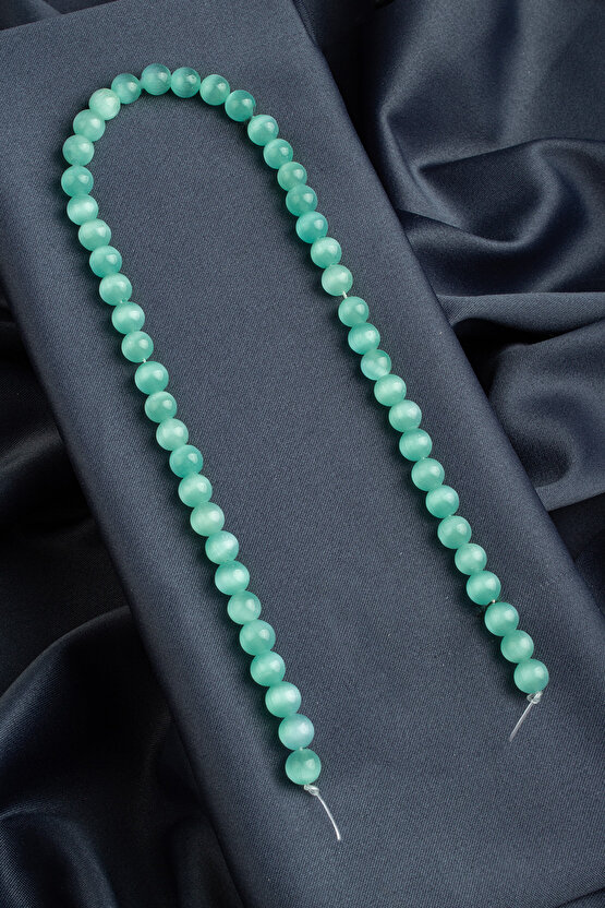 Kedi Gözü Doğal Taş Parlak Su Mavisi Küre Kesim 8mm Dizi