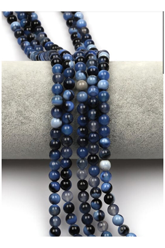 Mavi Akik Doğal Taş Dizi 6 mm Yuvarlak Kesim