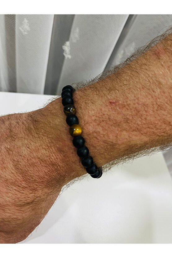 Mat siyah oniks taş Kaplan gözü Doğal taş bileklik Unisex hediyelik bileklik