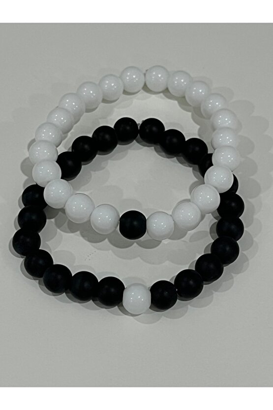 Siyah Beyaz Sevgili Çift Kombini Mat oniks taş Hediyelik Unisex Bileklik