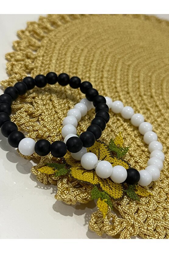 Siyah Beyaz Sevgili Çift Kombini Mat oniks taş Hediyelik Unisex Bileklik