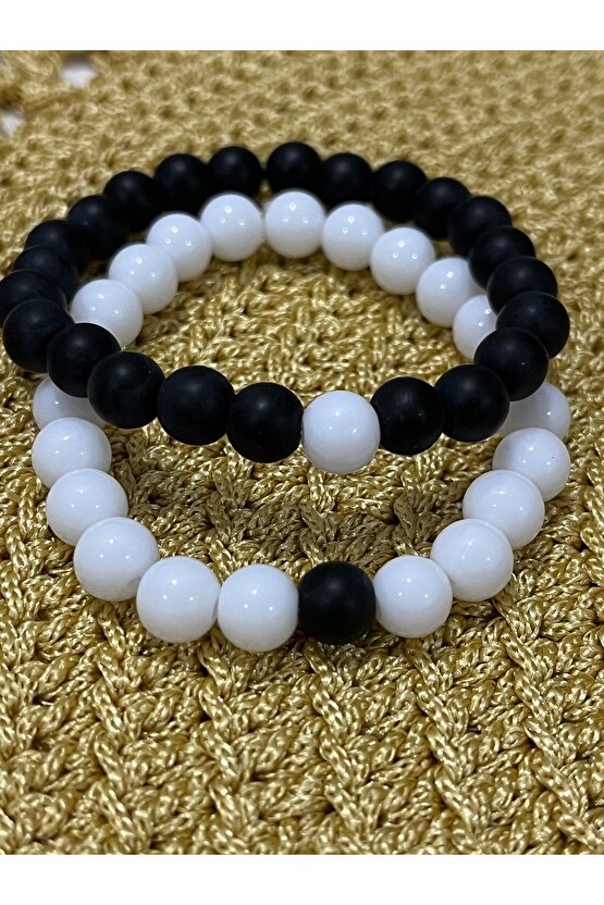 Siyah Beyaz Sevgili Çift Kombini Mat oniks taş Hediyelik Unisex Bileklik