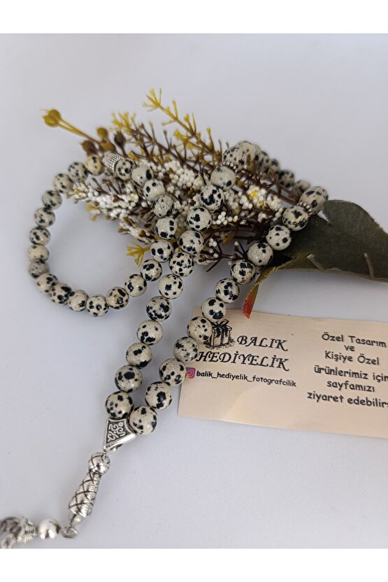 DOĞALTAŞ TESPİH-BİLEKLİK TAKIM AHŞAP KUTULU JASPER TAŞI (Dalmaçyalı)  D.JSPR-1001