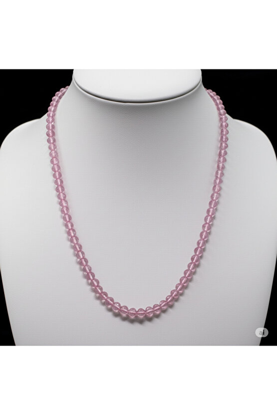 Pembe kuvars doğal taş kolye zarif ve minimalist