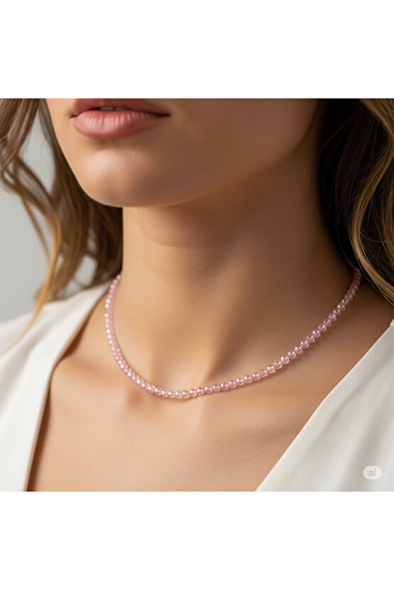 Pembe kuvars doğal taş kolye zarif ve minimalist