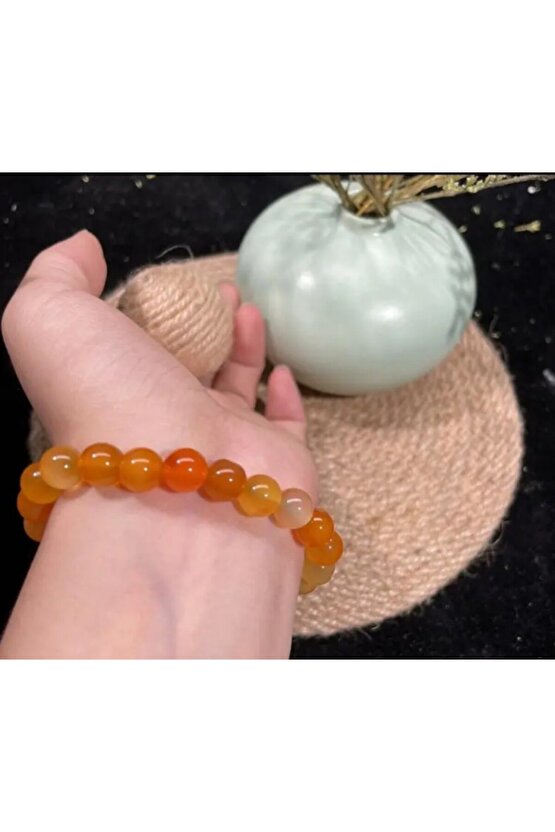 Manevi&Şifalı Bal Akik 100%100 doğal taş - 6 mm Şifa ve Bereket Taşı -elastik ipli bileklik