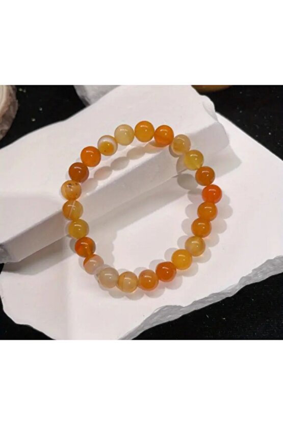Manevi&Şifalı Bal Akik 100%100 doğal taş - 6 mm Şifa ve Bereket Taşı -elastik ipli bileklik
