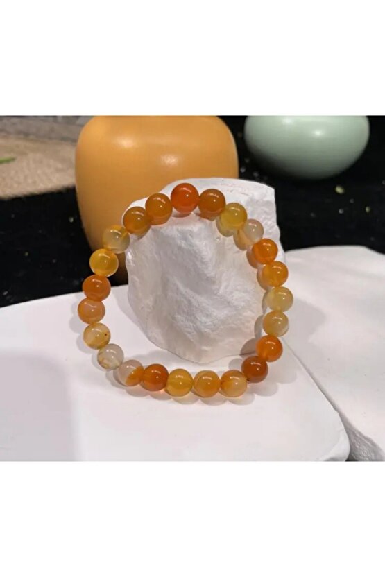 Manevi&Şifalı Bal Akik 100%100 doğal taş - 6 mm Şifa ve Bereket Taşı -elastik ipli bileklik