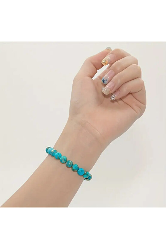 Şifalı- siyah Turkuaz Doğal Taş bileklik-100%100 doğal taş 8mm- enerji ve huzur verir