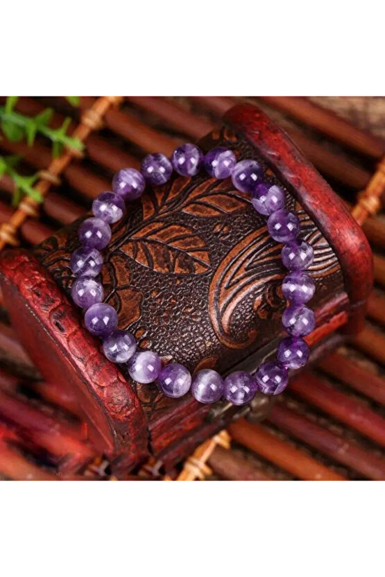 Panik Atak ve Kaygıya Karşı Destek – Doğal Ametist Taşı Bileklik - 100 %100 doğaltaş -elestip ipli