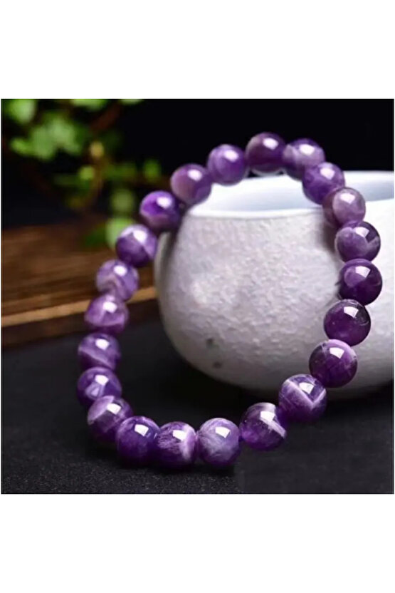 Panik Atak ve Kaygıya Karşı Destek – Doğal Ametist Taşı Bileklik - 100 %100 doğaltaş -elestip ipli