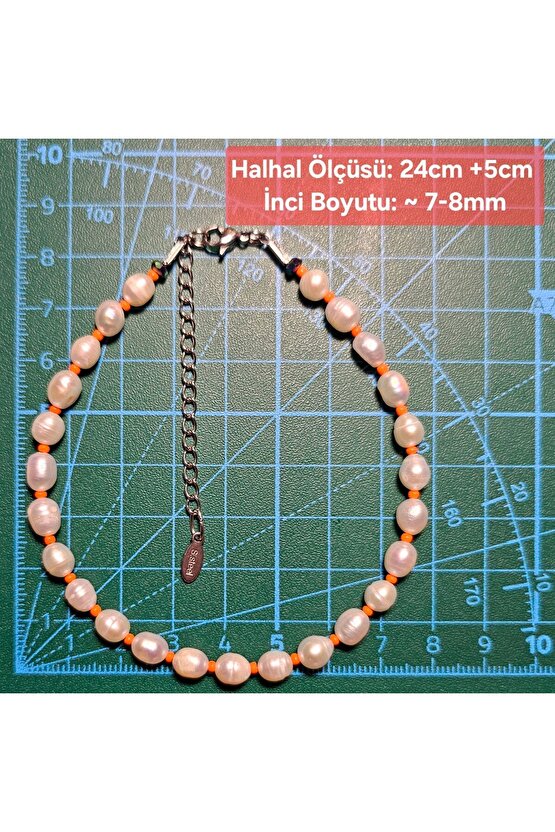 İnci Doğal Taş Halhal - Turuncu ( Küçük ) - 1 Adet ( El Yapımı Tasarım Ürünler )