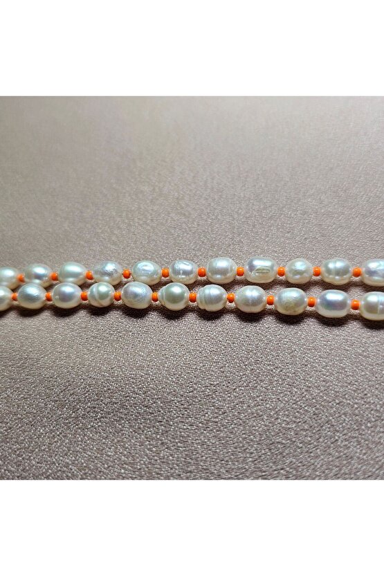 İnci Doğal Taş Halhal - Turuncu ( Küçük ) - 1 Adet ( El Yapımı Tasarım Ürünler )