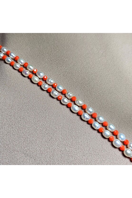 İnci Doğal Taş Halhal - Turuncu (BÜYÜK) - 1 Adet ( El Yapımı Tasarım Ürünler )