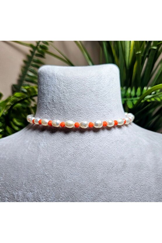 İnci Doğal Taş Halhal - Turuncu (BÜYÜK) - 1 Adet ( El Yapımı Tasarım Ürünler )