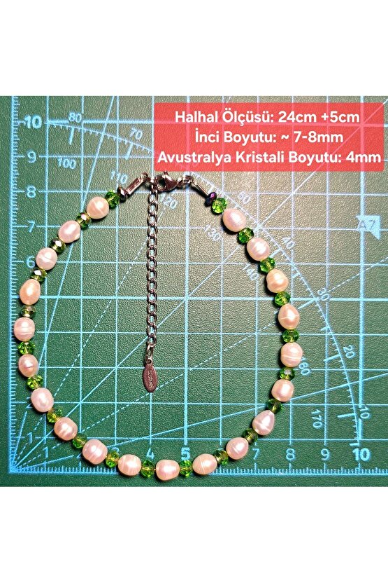 İnci Doğal Taş Halhal - Yeşil - 1 Adet ( El Yapımı Tasarım Ürünler )