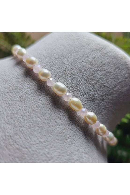 İnci Doğal Taş Halhal - Toz Pembe - 1 Adet ( El Yapımı Tasarım Ürünler )