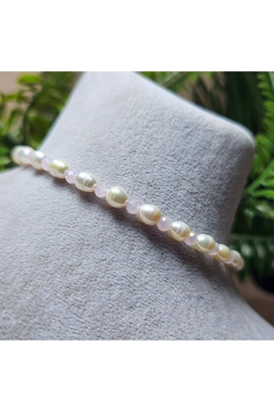 İnci Doğal Taş Halhal - Toz Pembe - 1 Adet ( El Yapımı Tasarım Ürünler )