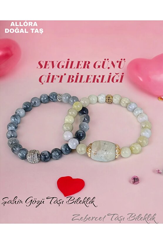 Doğaltaş Sevgililer Günü Çift Bilekliği Şahin Gözü&zebercet Taşı