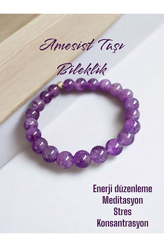 Amesist Taşı Doğal Taş Bileklik 8mm