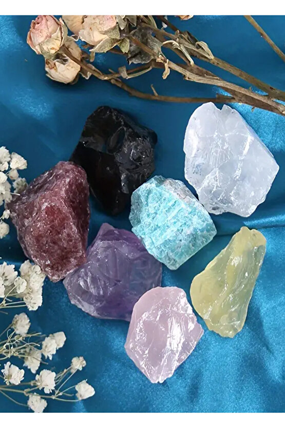 7 Çakra Ham Doğal Taş (Akuamarin-Pembe Kuv.-Ametist-Obsidyen-Limon Kuv.-Kristal Kuv.-Granat)