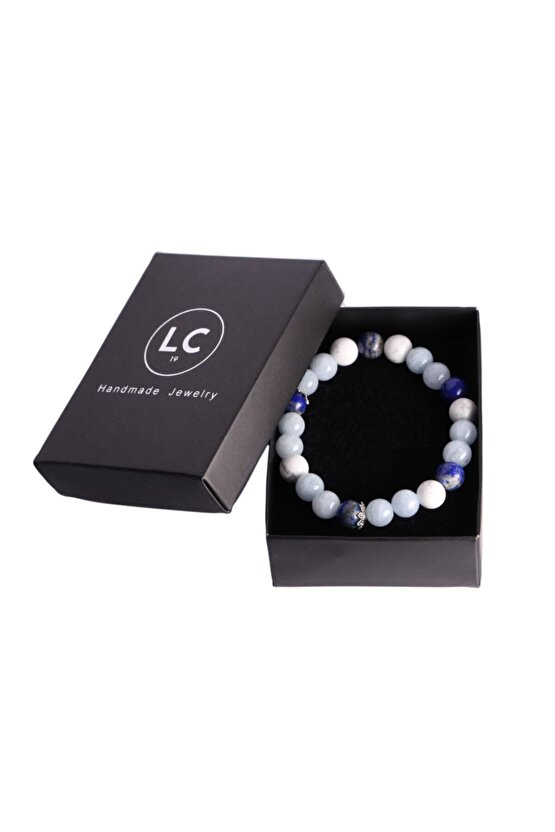 Lapis Lazuli Havlit Akuamarin Doğal Taş bileklik 925 Ayar Gümüş Mutluluk Yaşam Sevinci