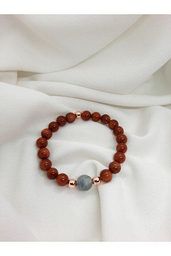 Çift Sevgili Eş Doğal Taş Bileklik Hediyelik Ürün Yıldız Taşı Akuamarin Obsidyen