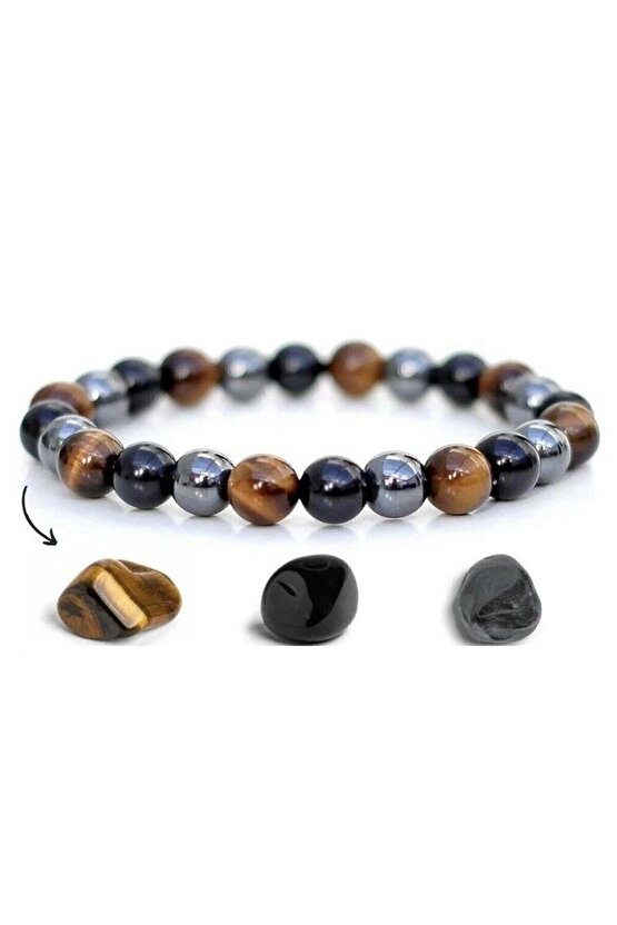 Koruma Enerji Güç Denge Çakra Bilekliği Kaplan Gözü-oniks-hematit Birleşimi, Doğal Taş Bileklik