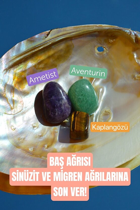 Baş Ağrısı Migren Sinüzit Ağrıları Doğal Taş Tumble Seti (kaplangözü, Ametist, Aventurin)