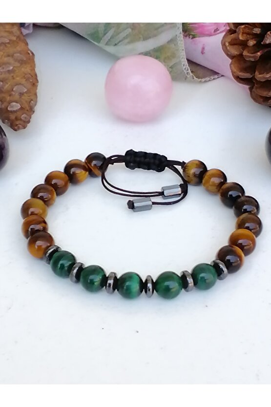Doğal Taştan Kaplan Gözü-malakit-hematit Taşı Bileklik-migren Bilekliği Akalite