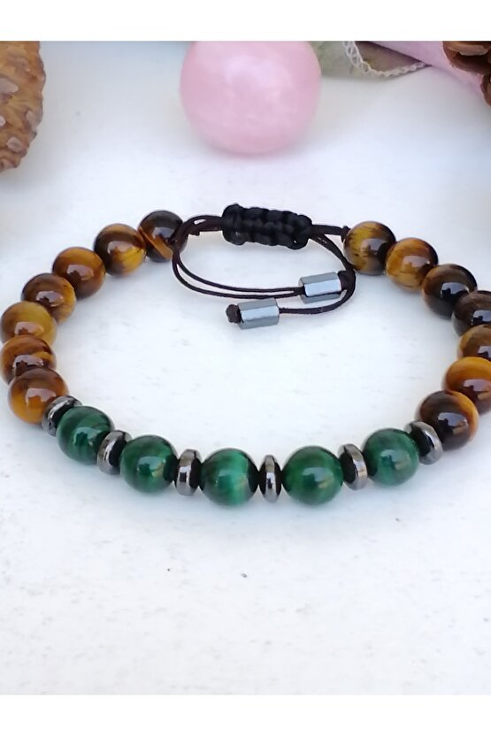 Doğal Taştan Kaplan Gözü-malakit-hematit Taşı Bileklik-migren Bilekliği Akalite