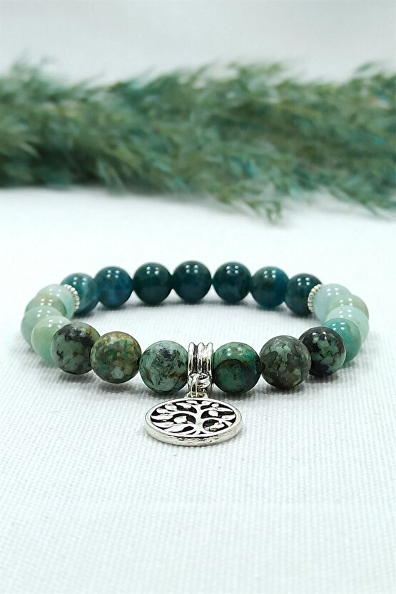 Afrika Turkuazı Amazonit Apatit Doğal Taş Kadın Bileklik