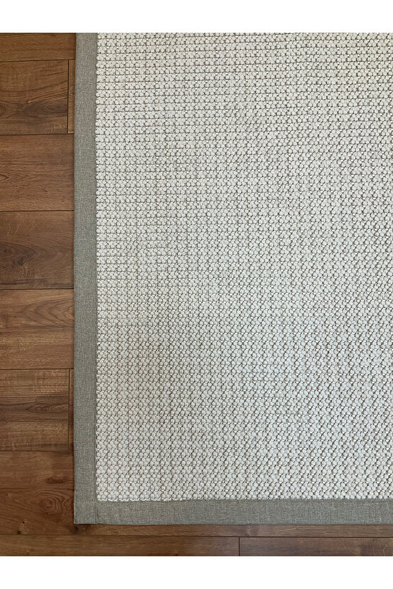 Kumaş Bordür Beyaz Bukle Bej Bordür  Halı Salon Koridor Mutfak Çocuk Odası Halısı  Kilim S260