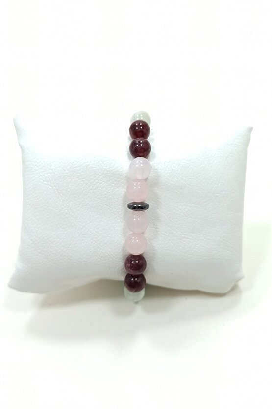 Cazibe Bilekliği Pembe Kuvars Granat(lal) Aytaşı Turkuaz Doğal Taş Bileklik Rio