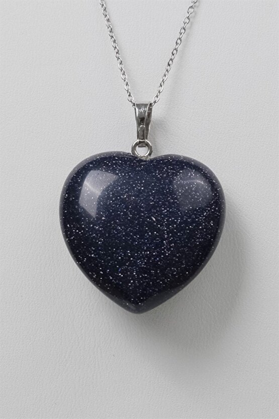 Büyük Lacivert Yıldız Taşı Kalp Doğal Taş Kolye