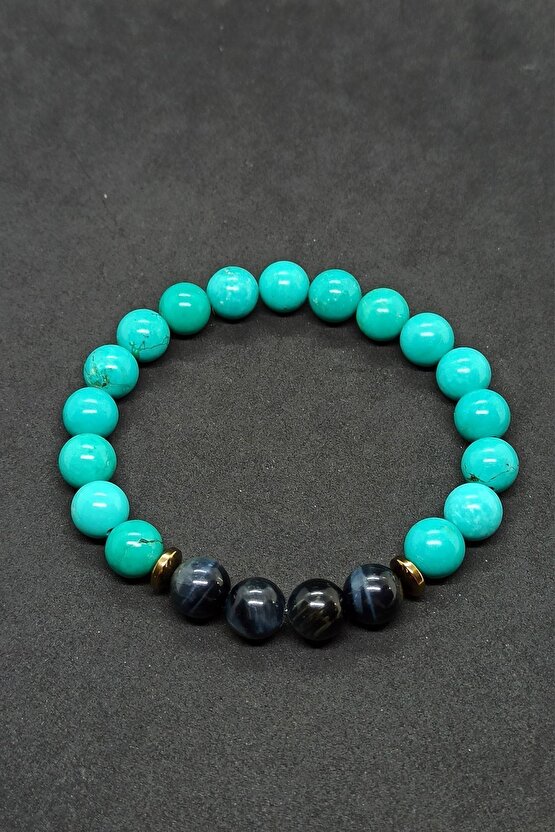 Siyah Kaplan Gözü Turkuaz Doğal Taş Kadın Bileklik Rio