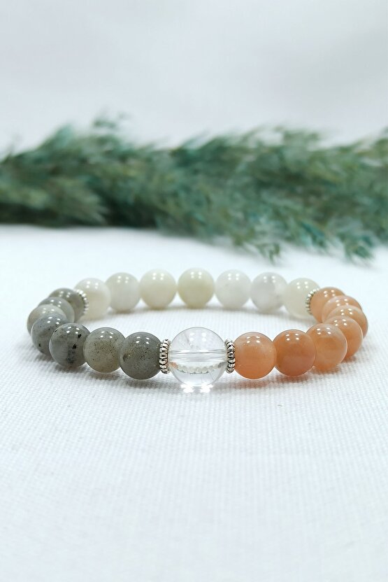 Kristal Kuvars Güneş Taşı Karma Doğal Taş Kadın Bileklik