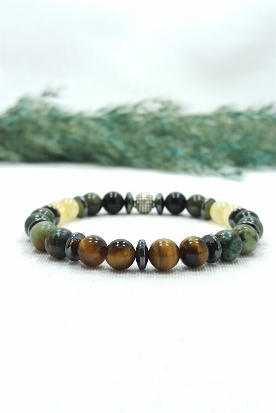 Kaplan Gözü Afrika Turkuazı Karma Doğal Taş Erkek Bileklik