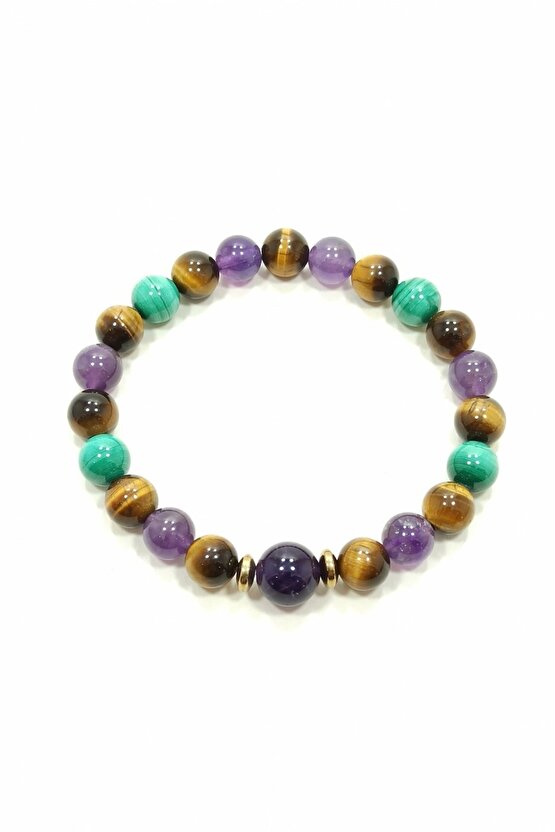 Migren Bilekliği Ametist Malahit Doğal Taş Bileklik Rio