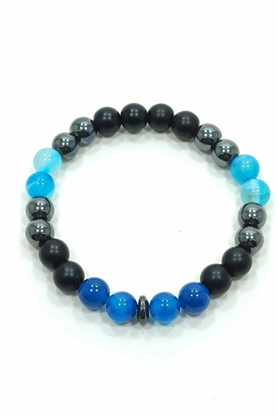 Stres Bilekliği Hematit Oniks Akik Doğal Taş Bileklik Rio