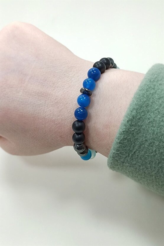 Stres Bilekliği Hematit Oniks Akik Doğal Taş Bileklik Rio