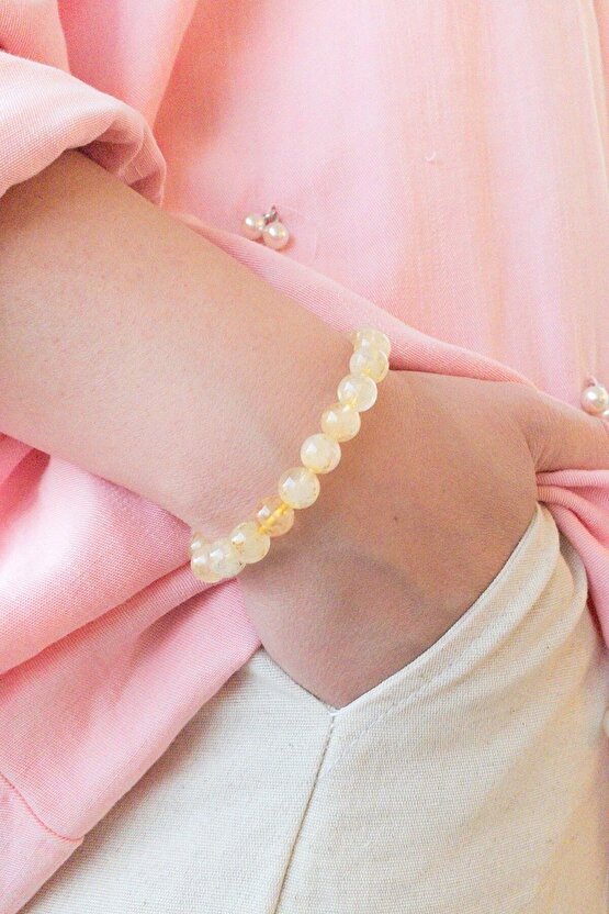 Doğal Taş Bileklik Sitrin 2. Sakral Ve 7. Taç Çakra , Ikizler Koç Ve Aslan Burcu Para Taşı