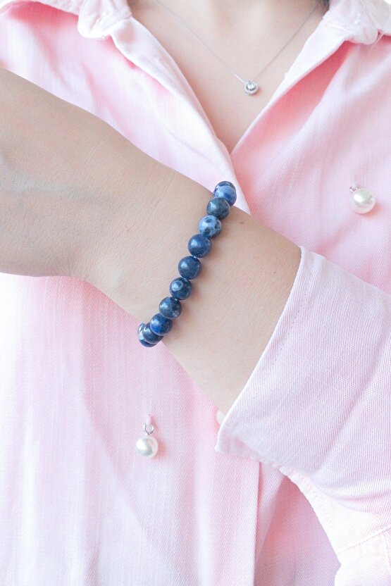 Doğal Taş Bileklik Sodalit 5. Boğaz Ve 6. Alın Çakrası , Yay Burcu Mantık Taşı