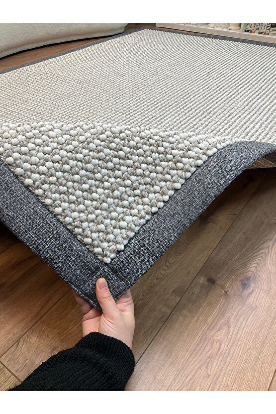 Kumaş Bordür Gri Bukle Gri Bordür Halı Salon Koridor Mutfak Halısı Kilim S268