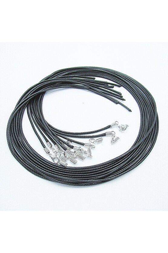 45 Cm Hazır Kolye Ipi , Gümüş Aparatlı Siyah Ip , Suni Deri Kauçuk Hazır Kore Ipi