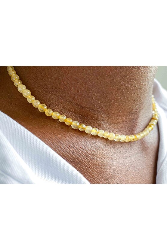 Gold Beril Taşı Doğaltaş Kolye 4 Mm