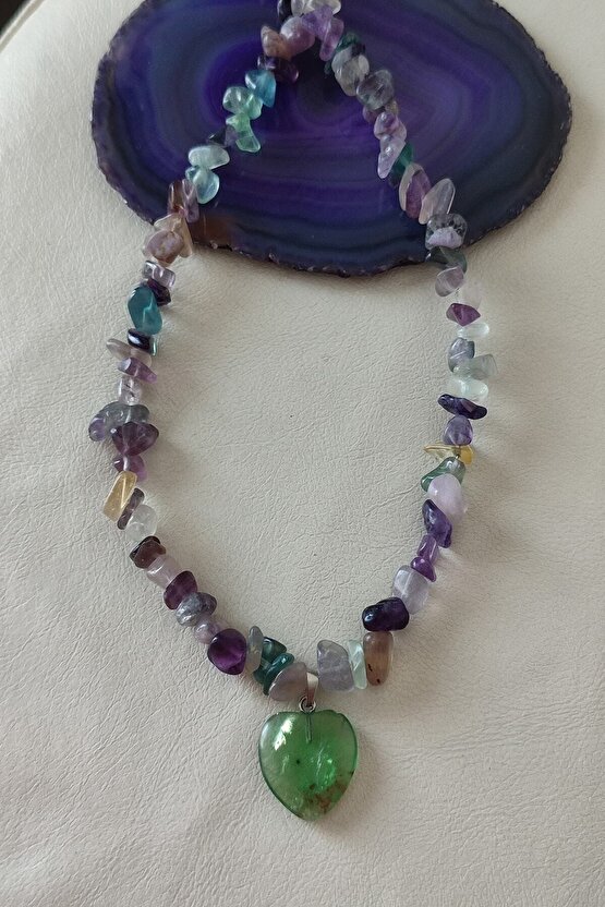 Sertifikalı Florit Kırıktaş Doğaltaş Kalp Kolye