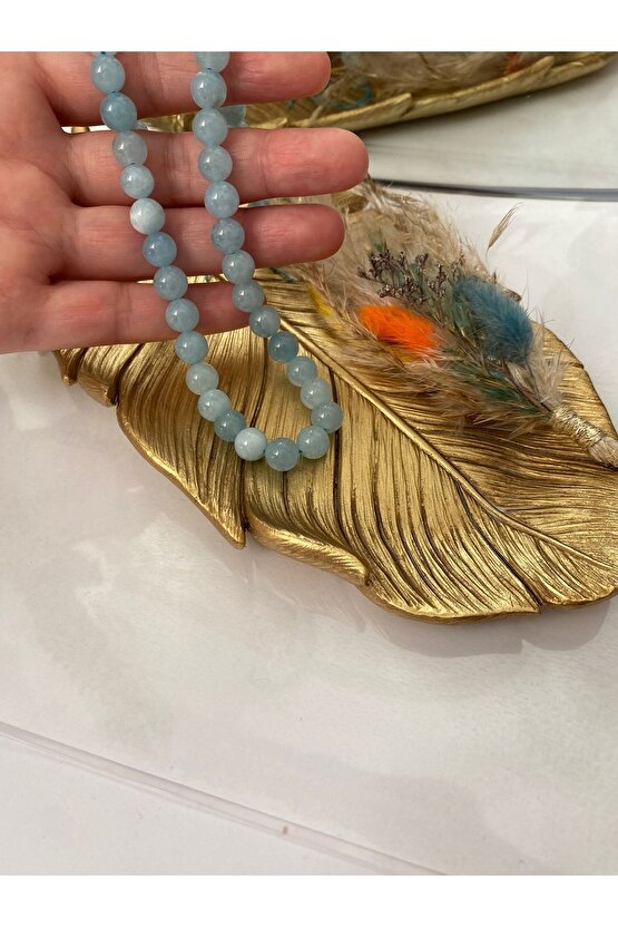 Akuamarin Doğal Taş Dizi (8 Mm) (sertifikalı)