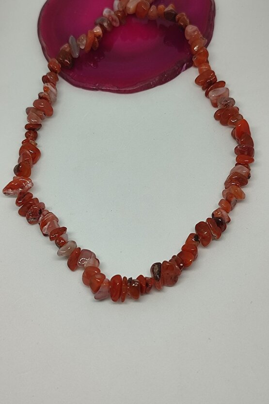 Sertifikalı Turuncu Akik Kırıktaş Doğaltaş Kolye